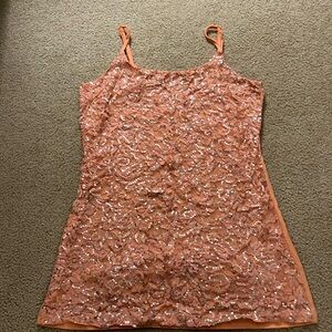 Women’s vanity sparkly coral tank top. Size medium.